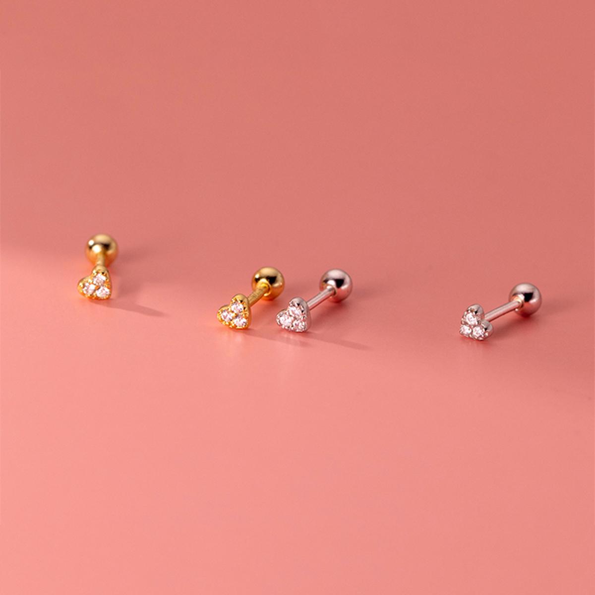 [Self-operated] 925 sterling silver cute love CZ zircon mini diamond bead earrings