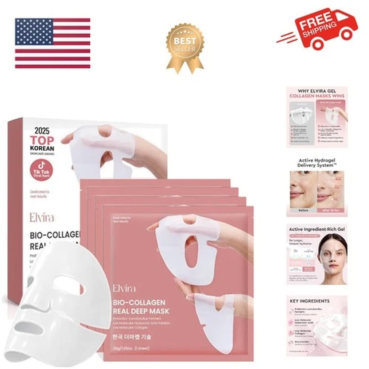 -Collagen Real Deep Mask, Overnight Hydrating Face Mask with Hyaluronic Acid,...